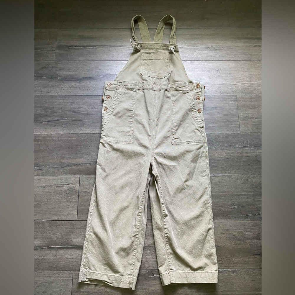 GAP Maternity Womens Cropped Twill Overalls Green Size Medium